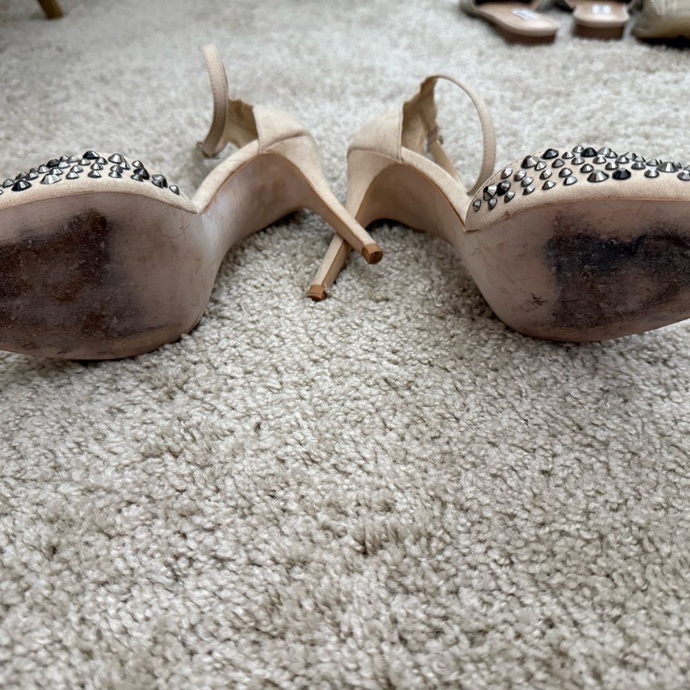 Zara Nude Studded Peep-Toe Heels - Picture 8 of 8